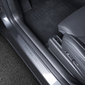 Carbon Fiber Style Door Sill Protectors for Tesla Model Y L