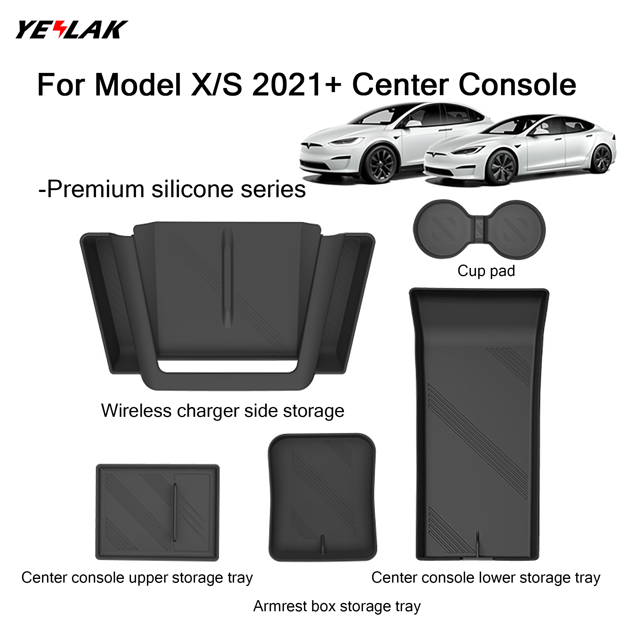 Center Console Storage Trays Cup Holder For Tesla Model X 2021+ (5 Pieces)