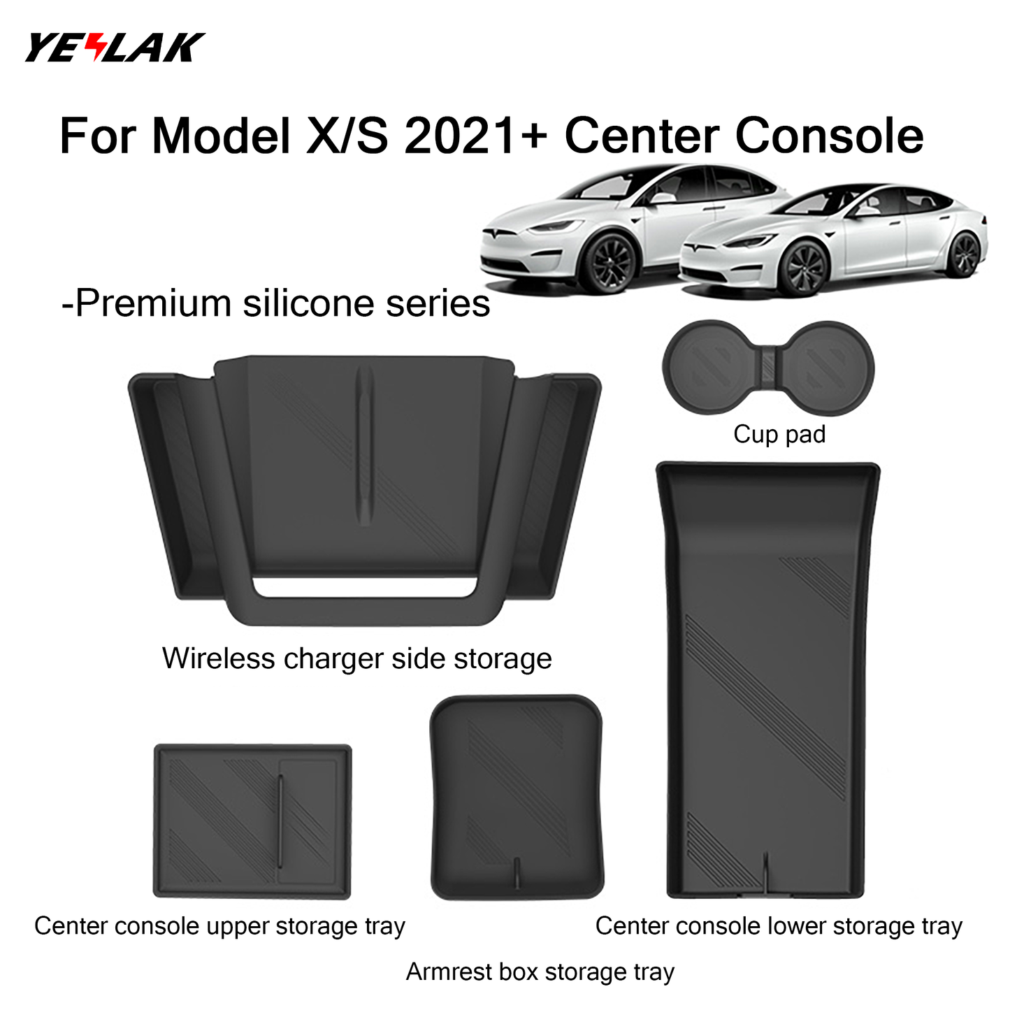 Center Console Storage Trays Cup Holder For Tesla Model X 2021+