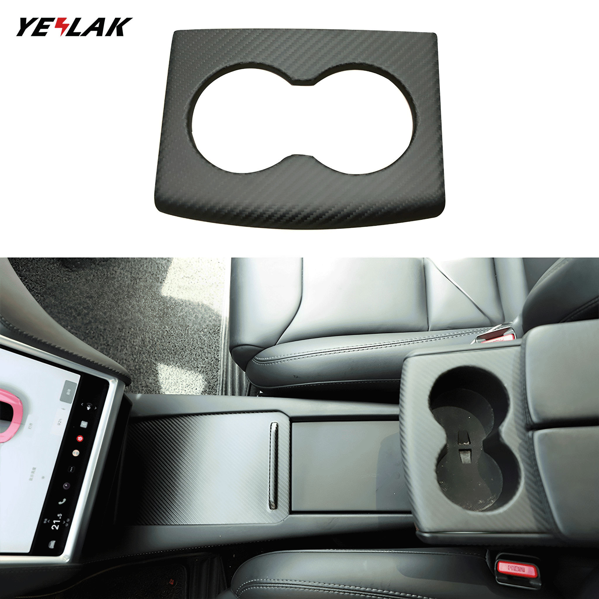Carbon Fiber Cup Holder Cover Trim For Pre-Refresh Model S / X