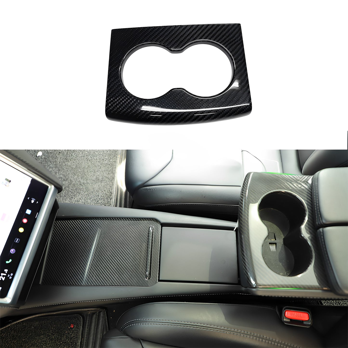 Carbon Fiber Cup Holder Cover Trim For Model S / X