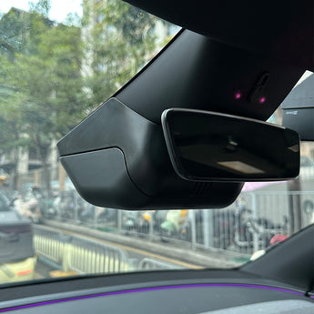 Custom Fit Hidden Sunglass Holder installed on Tesla Model YL Rearview Mirror Cover