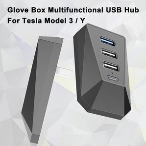 Tesla Glove Box USB Hub – Multi-Port High-Speed Data Transfer for Model 3/Y (Dashcam & Sentry Mode Compatible)