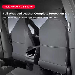 Leather Front Seat Back Kick Protectors for Tesla Model YL 6-Seater