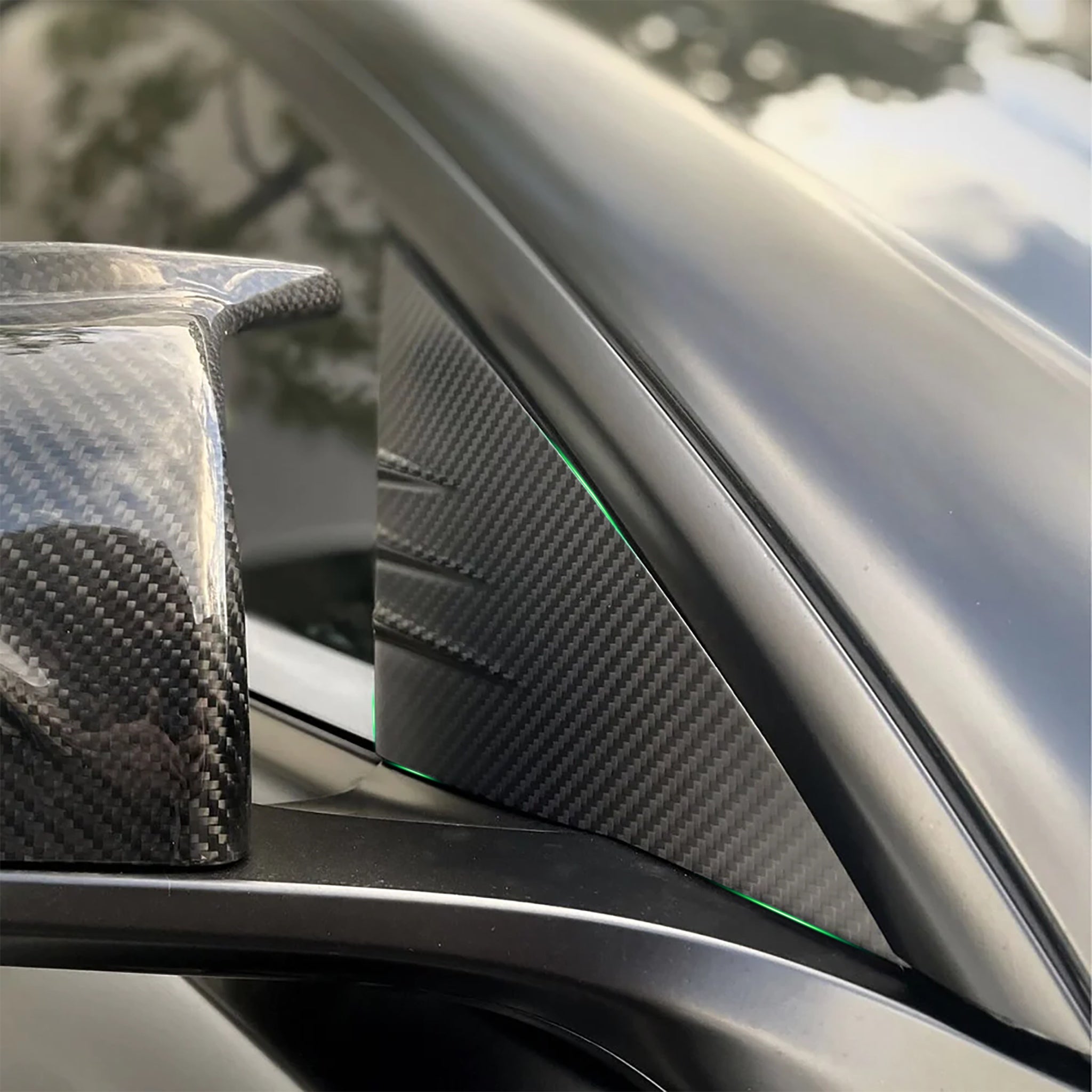 Carbon Fiber Front Door A-Pillar Triangle Cover Trims For Tesla Model 3 / Y & Model 3 Highland