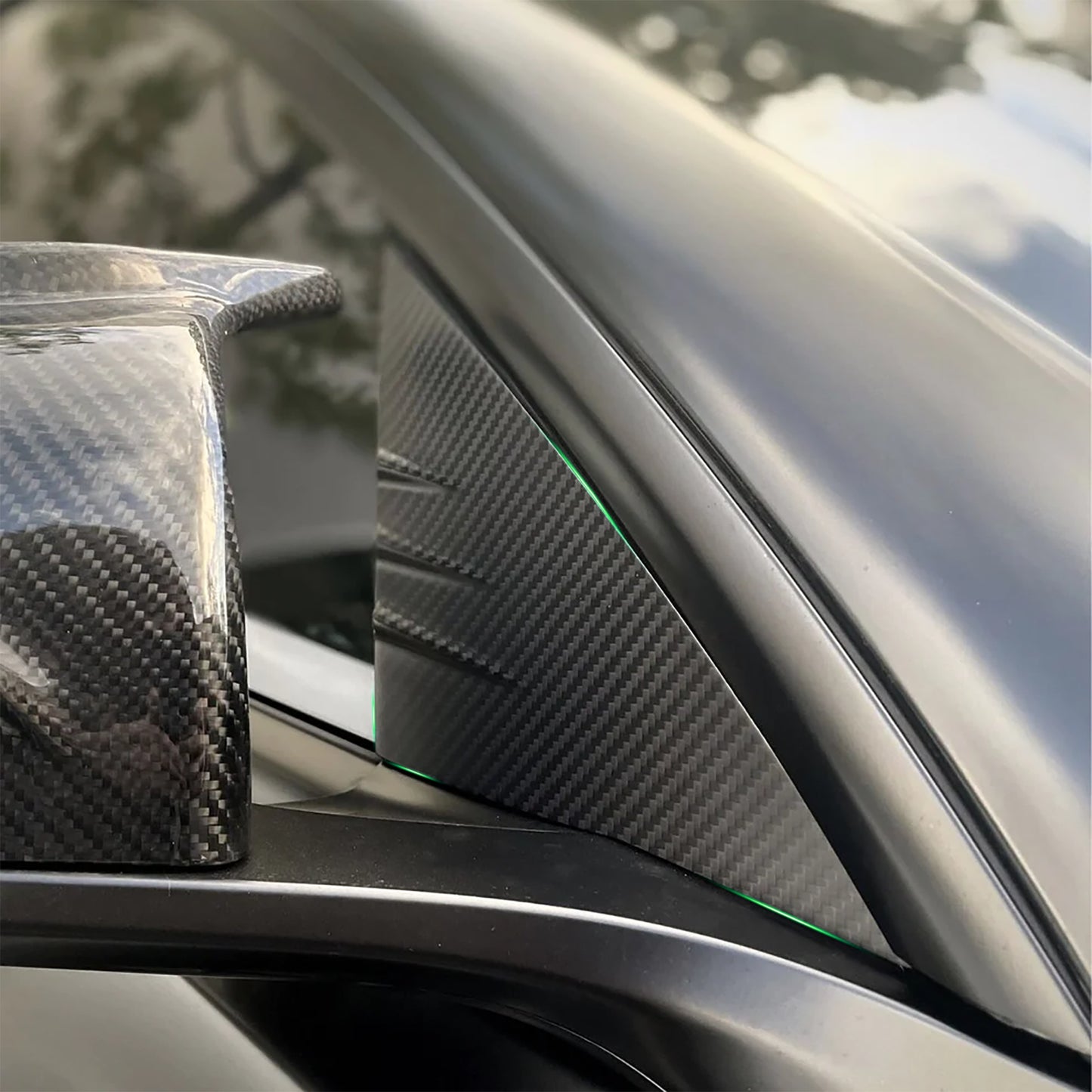 Carbon Fiber Front Door A-Pillar Triangle Cover Trims For Tesla Model 3 / Y