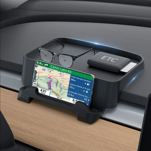 Multi-Function Phone Holder & Tray for Tesla Model 3 & Y – Premium TPE Interior Organizer