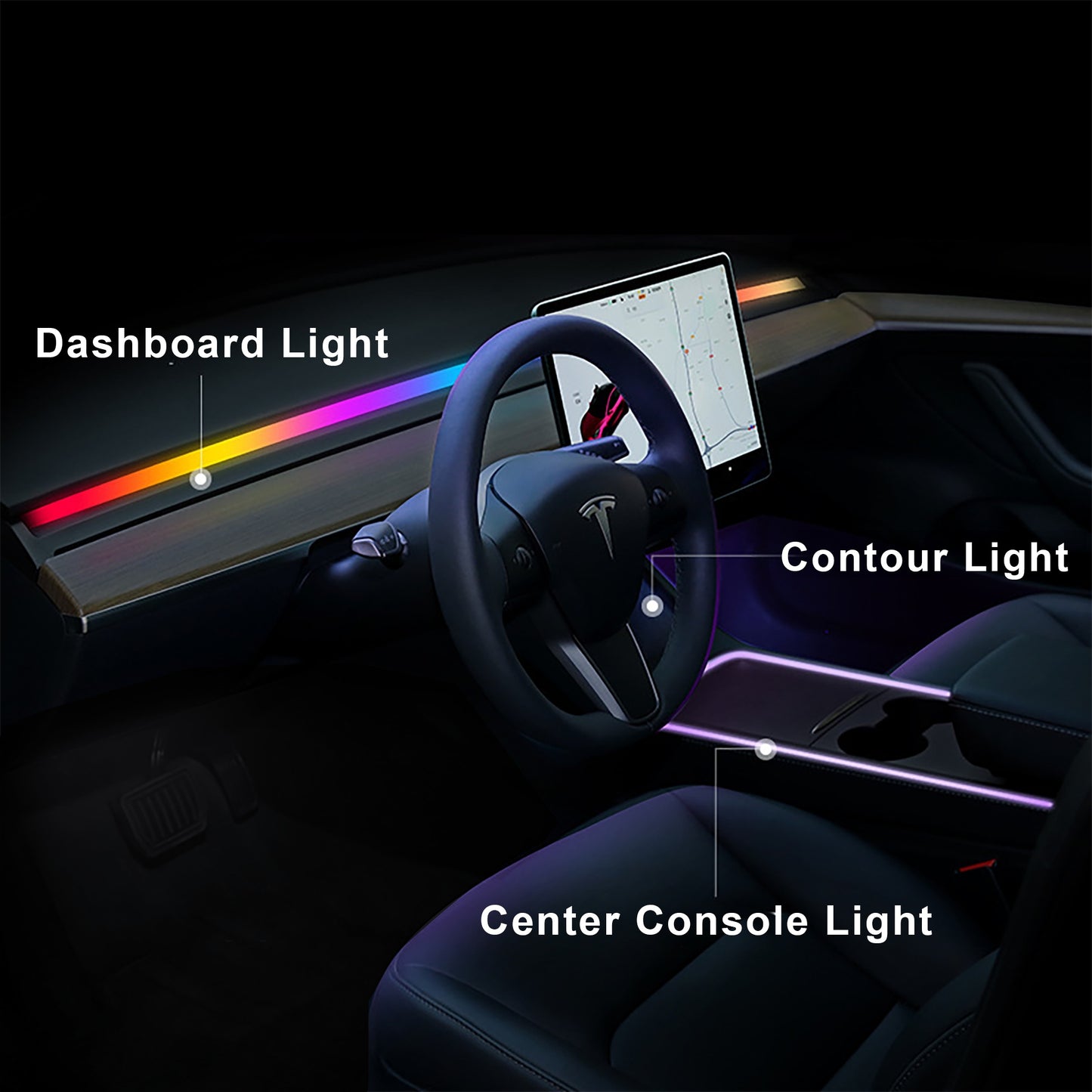 Neon Ambient Lighting For Tesla Model Y/3