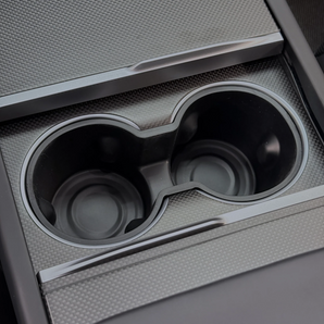  Real carbon fiber  Cup Holder overlays installed on Tesla Model Y/3