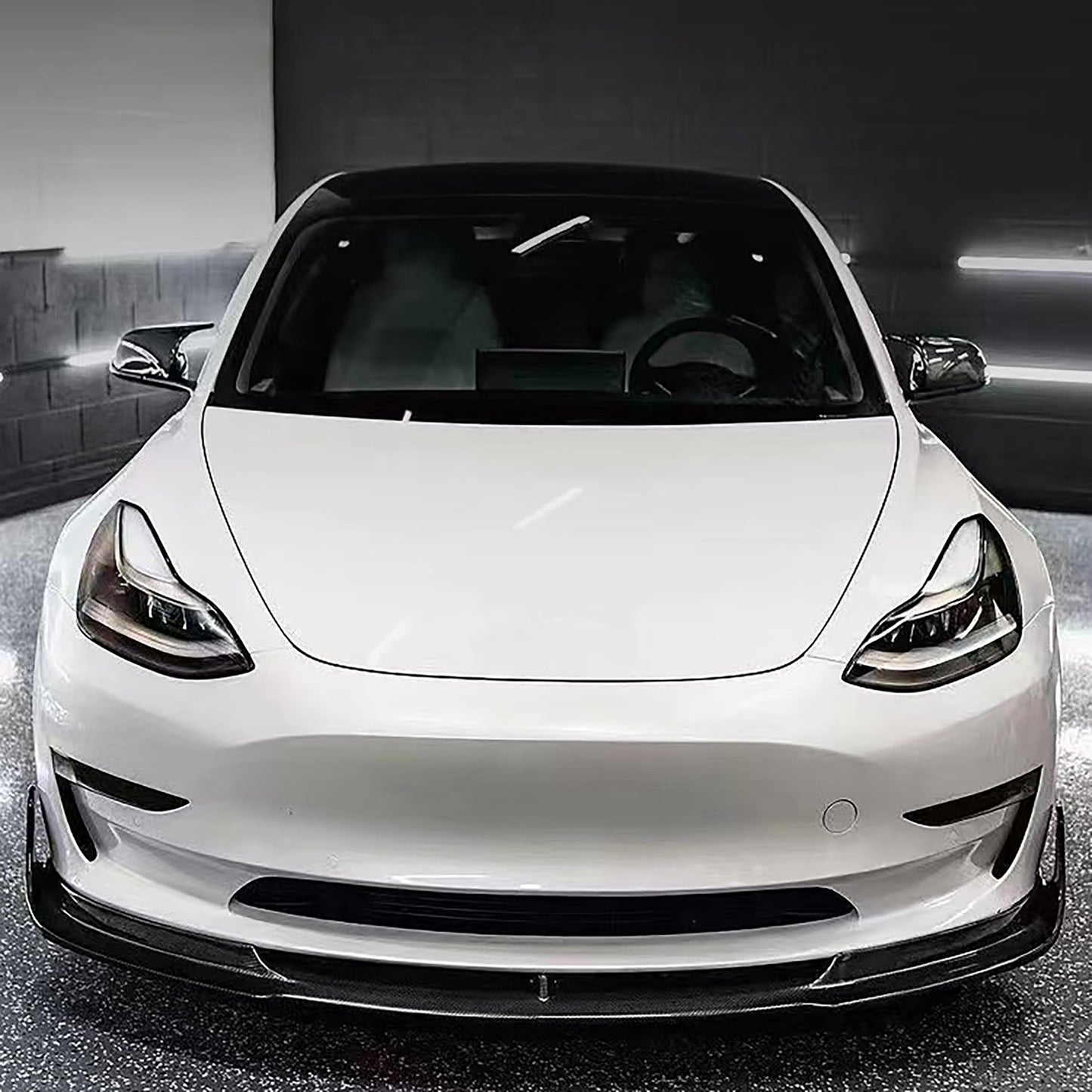 Real Carbon Fiber V-Style Aero Front Lip For Tesla Model 3
