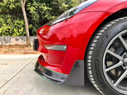 Real Carbon Fiber V-Style Aero Front Lip For Tesla Model 3