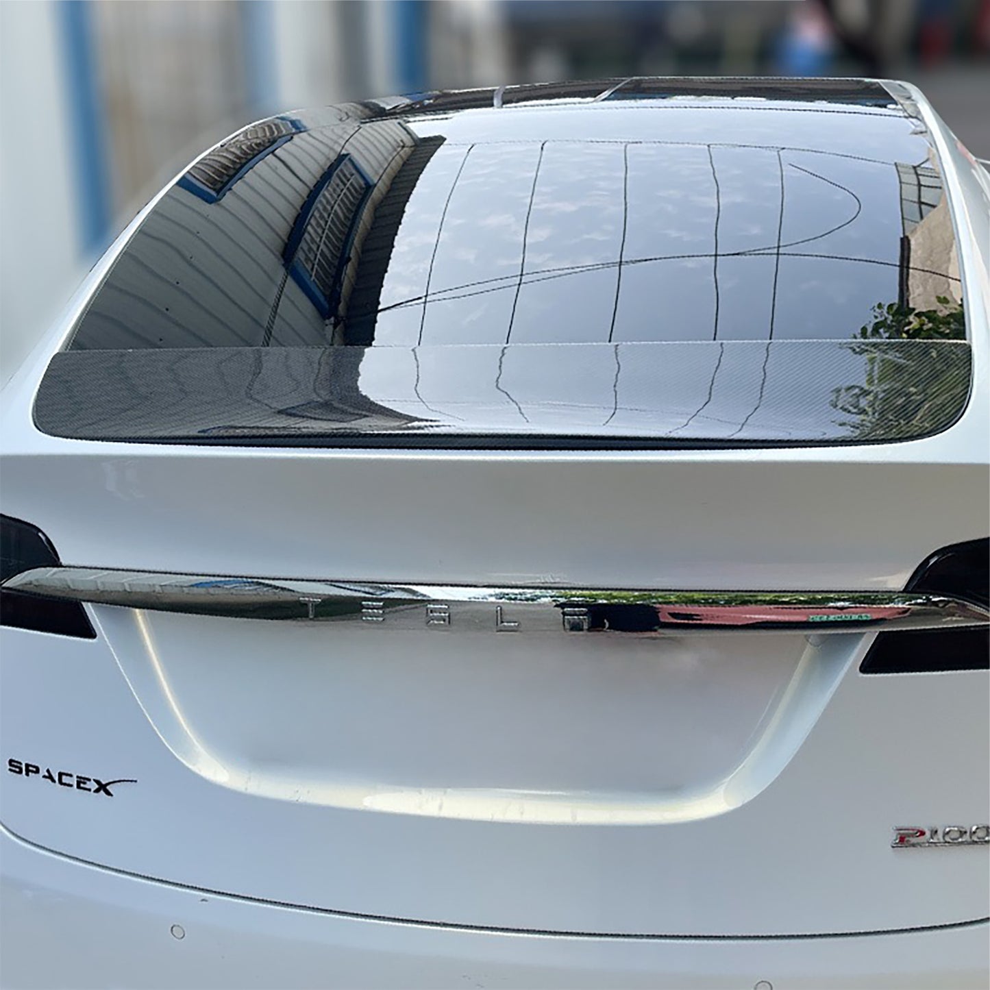 Carbon Fiber Model X Wing Spoiler Overlay