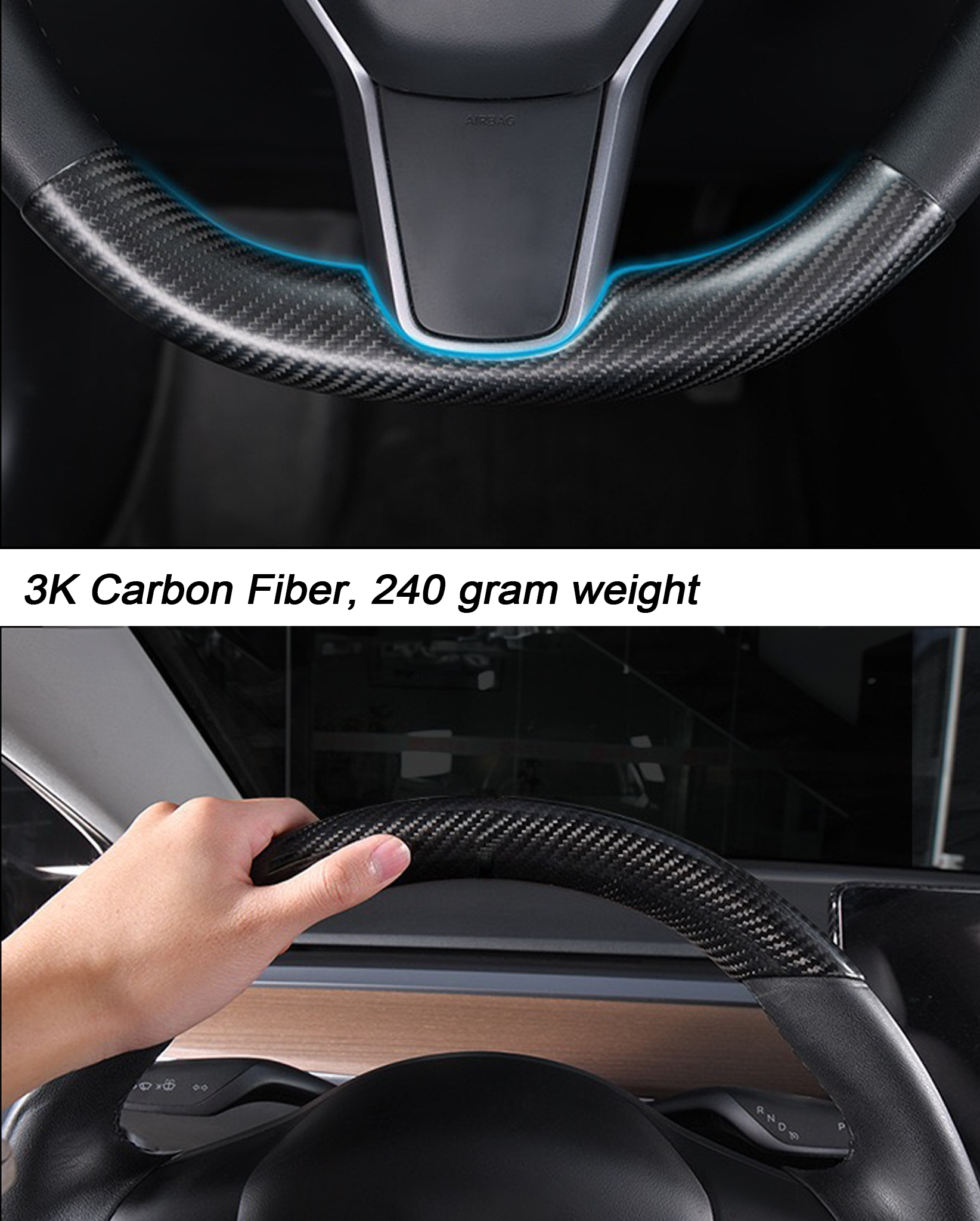 Tesla Model 3 and Y real carbon steering wheel cover - 3-piece set –  E-Mobility Shop