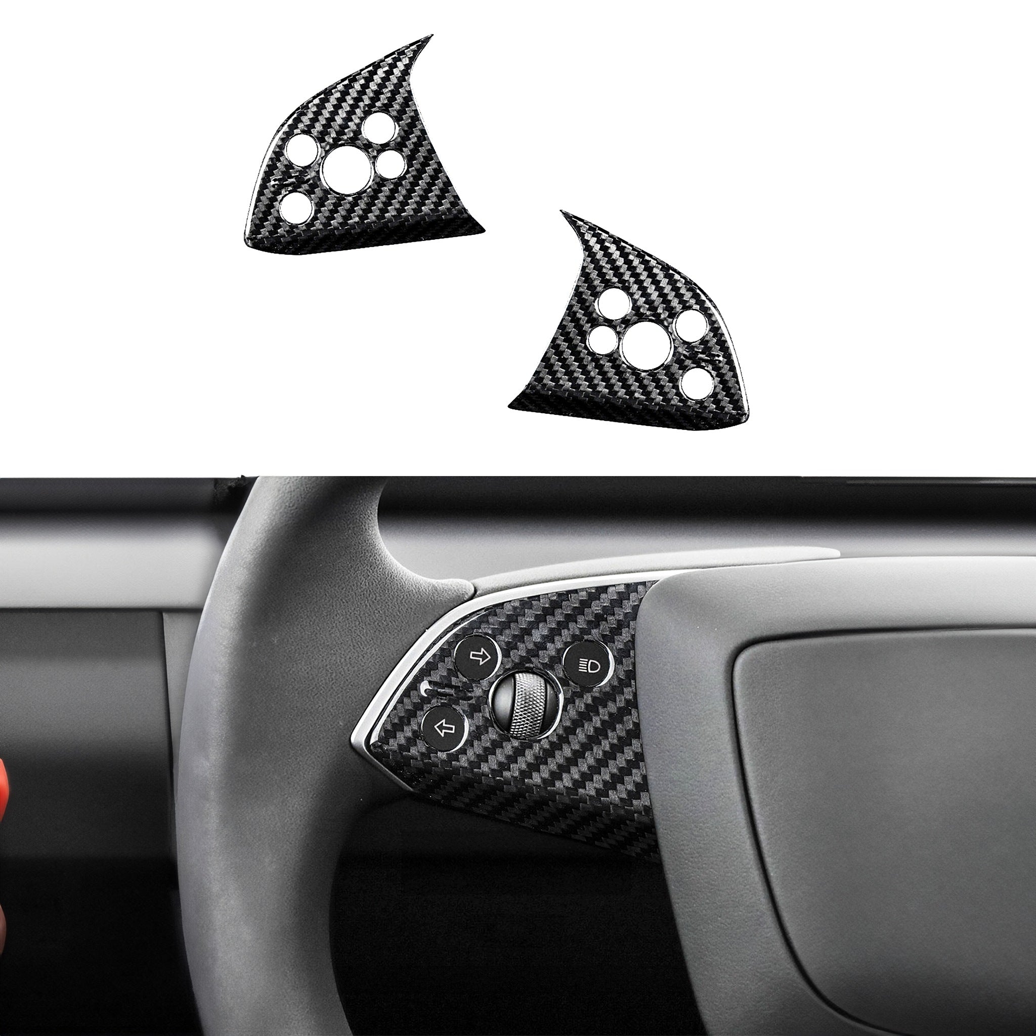 Real Carbon Fiber Steering Wheel Overlay For Model 3 Highland (2 Pieces)