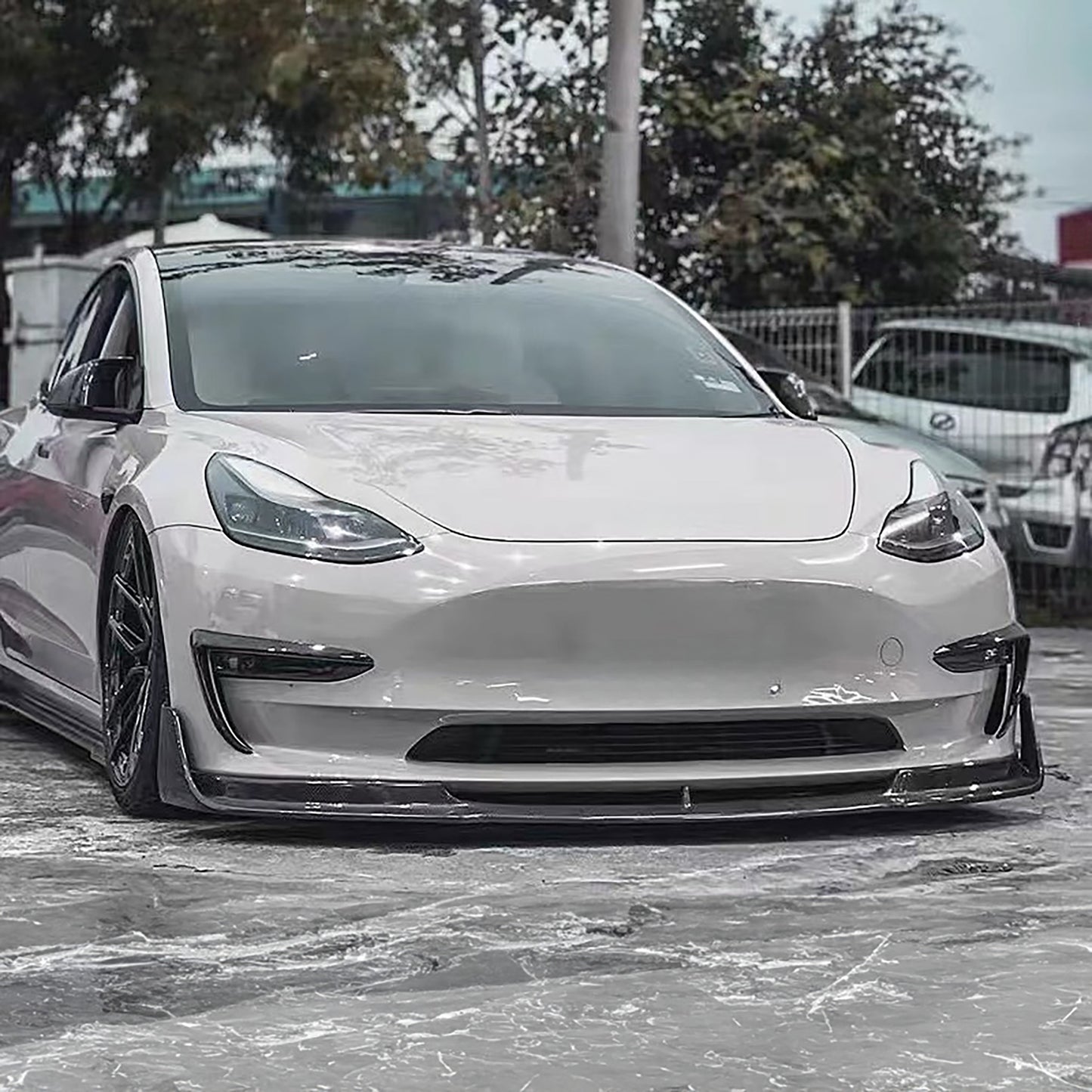 Real Carbon Fiber V-Style Aero Front Lip For Tesla Model 3