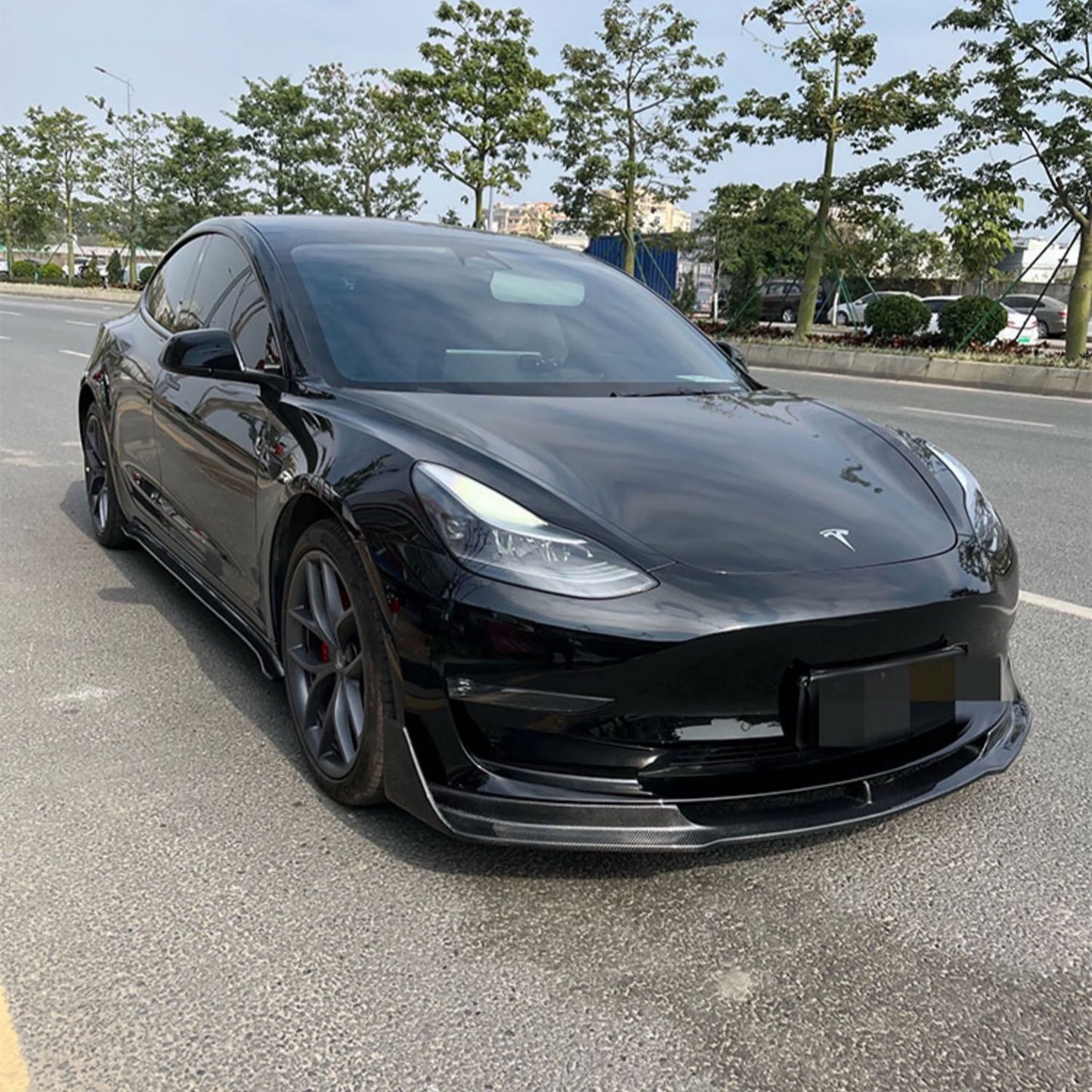 Real Carbon Fiber V-Style Aero Front Lip For Tesla Model 3