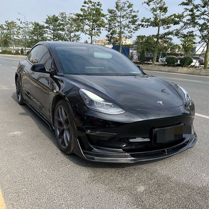 Real Carbon Fiber V-Style Aero Front Lip For Tesla Model 3