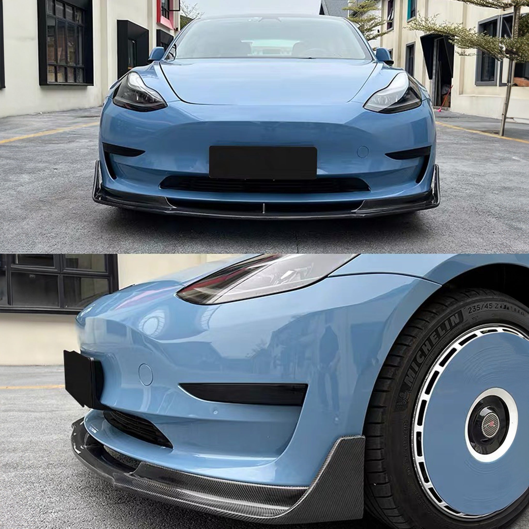 Real Carbon Fiber V-Style Aero Front Lip For Tesla Model 3 2017-2023