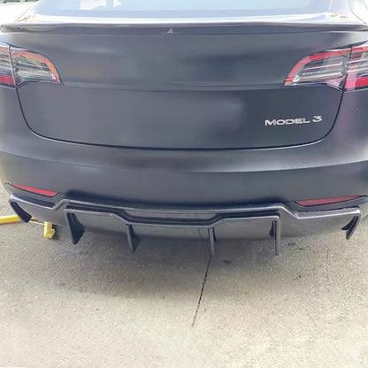 Real Carbon Fiber V-Style Rear Diffuser For Tesla Model 3