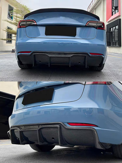 Real Carbon Fiber V-Style Rear Diffuser For Tesla Model 3