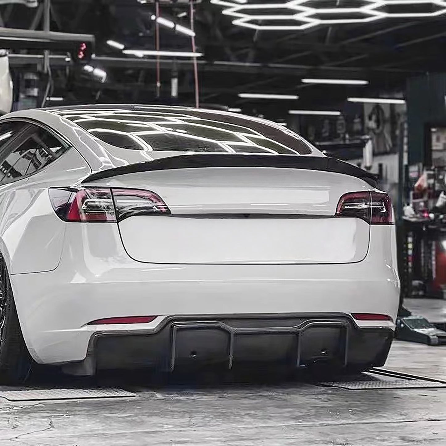 Real Carbon Fiber V-Style Rear Diffuser For Tesla Model 3