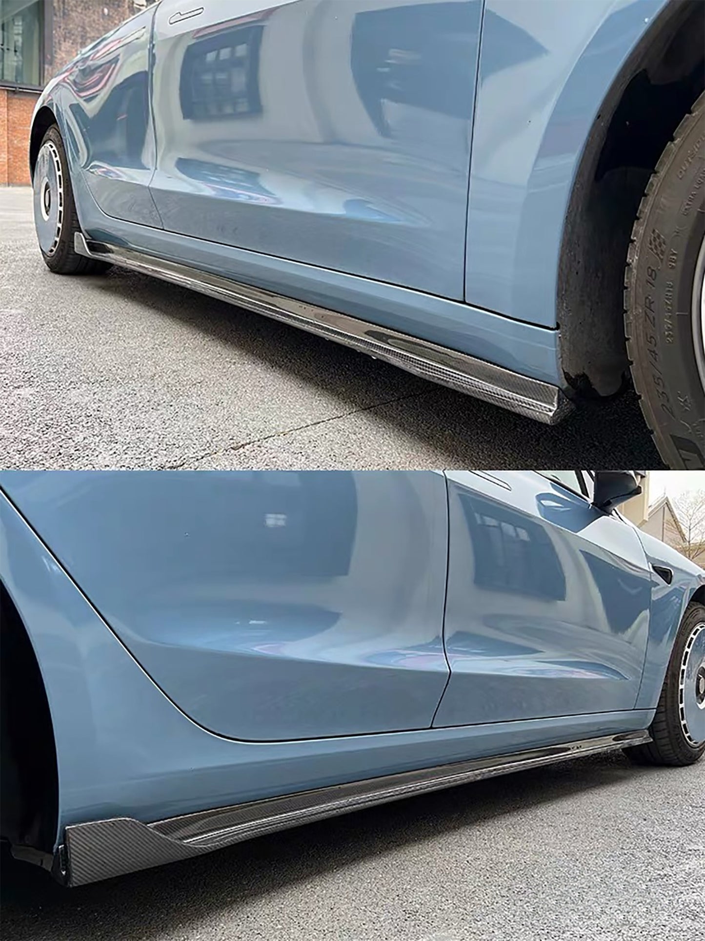 Real Carbon Fiber V-Style Side Skirts For Model 3