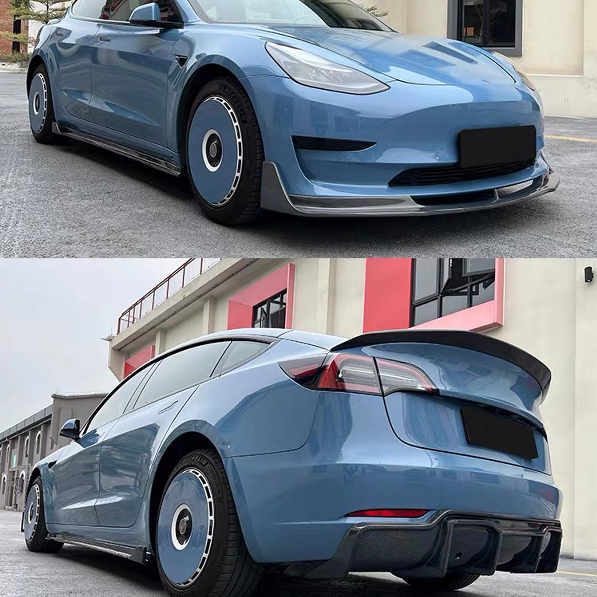 Real Carbon Fiber V-Style Rear Diffuser For Tesla Model 3 2017-2023