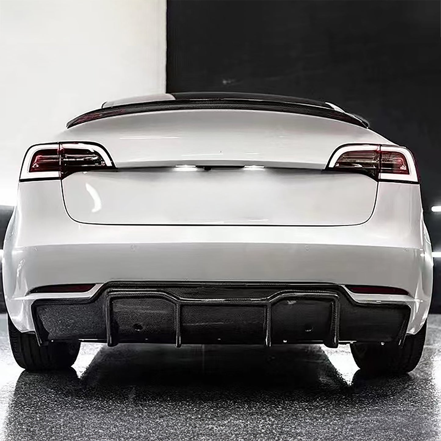 Real Carbon Fiber V-Style Rear Diffuser For Tesla Model 3