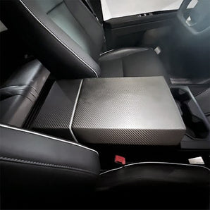 Real Carbon Fiber Armrest Cover & Rear Screen Frame Cover installed on Tesla Cybertruck (2 Pcs)