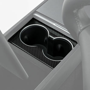 Real Carbon Fiber Front & Rear Cup Holder Covers for Tesla 2024+ Model 3 Highland