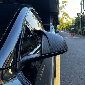Real Carbon Fiber Mirror Caps For Tesla Model 3 / Y & 2024+ Model 3 Highland