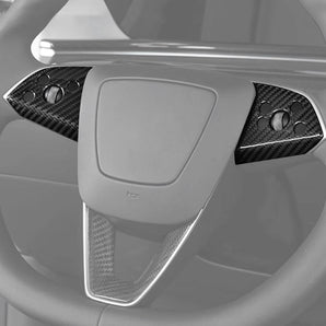 Real Carbon Fiber Steering Wheel Overlay For 2024+ Model 3 Highland (2 Pieces)