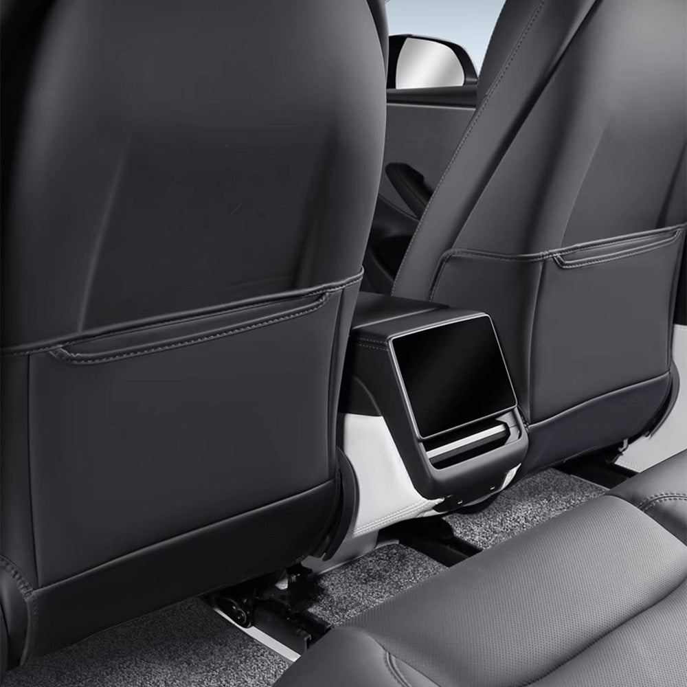 CYBERBEANS 2 STKS Lederen Rugleuning Kick Protectors voor Tesla Model Y 3 Accessoires 2024 2025, Kids Kick Mats Seat Cover Waterdichte Pet Bescherm Covers voor Vlekken en Krassen