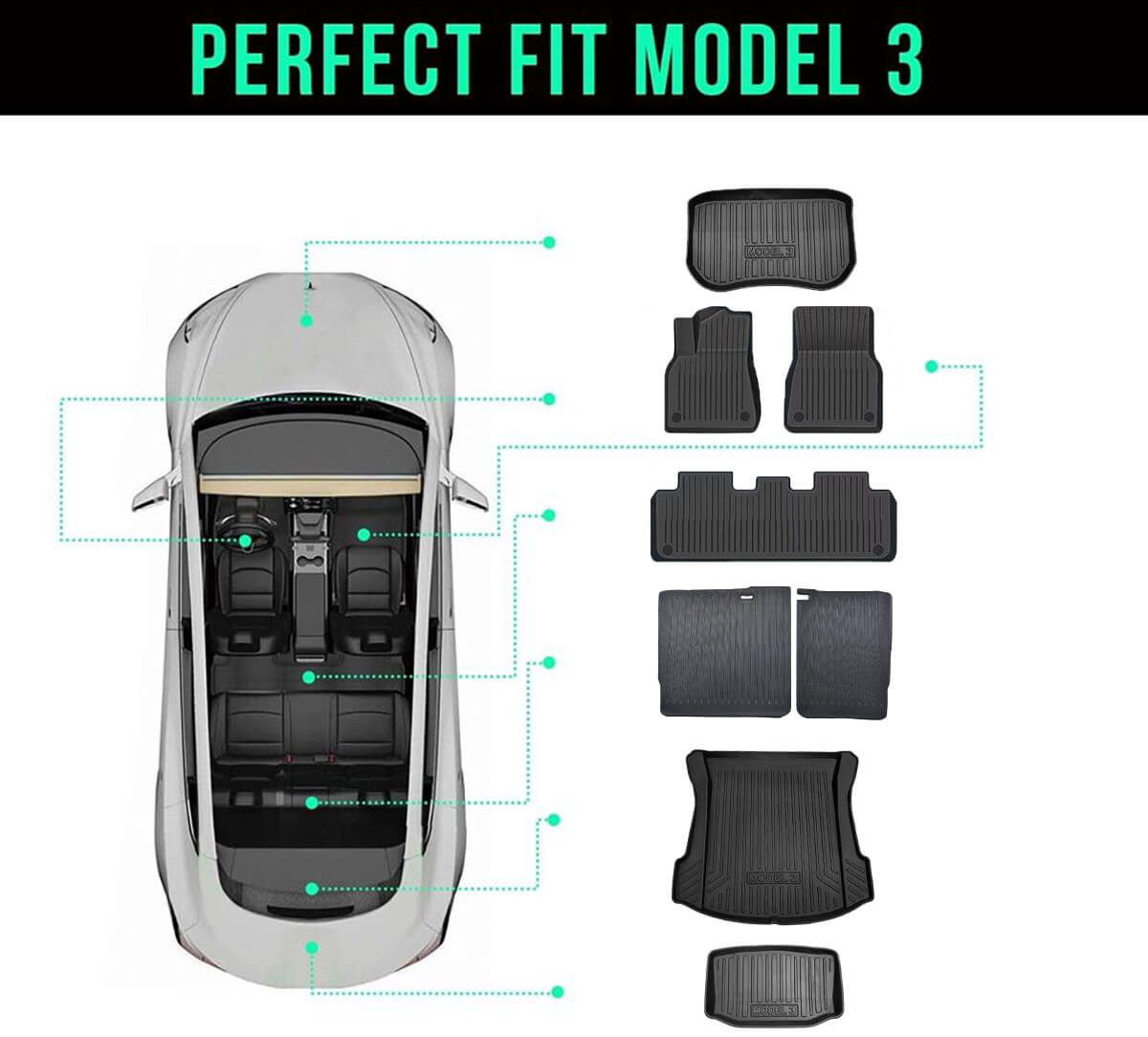 Bundle: Model 3 Floor Mats & Liners Full Set 8 PCS 2017-2023.9