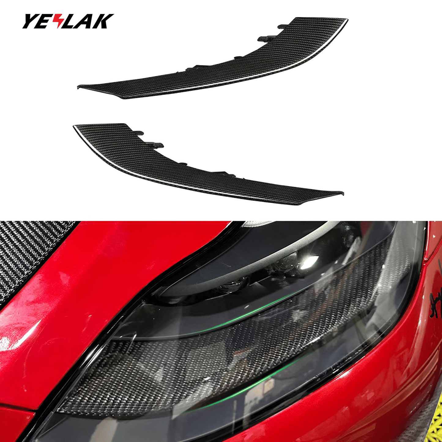 Carbon Fiber Headlight Eyebrow Trim Replacement For Tesla Model 3 & Y