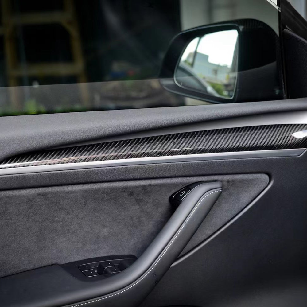 Real Carbon Fiber Front Door Trim Covers For Tesla Model 3&Y