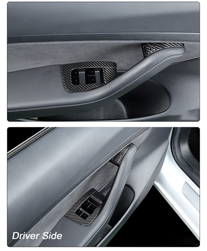 Real Carbon Fiber Window Switch Trim Cover For Tesla Model 3&Y