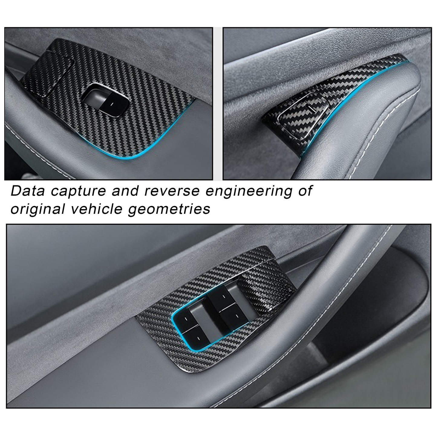 Real Carbon Fiber Window Switch Trim Cover For Tesla Model 3&Y