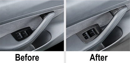 Real Carbon Fiber Window Switch Trim Cover For Tesla Model 3&Y