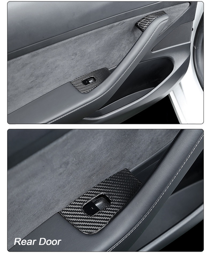 Real Carbon Fiber Window Switch Trim Cover For Tesla Model 3&Y