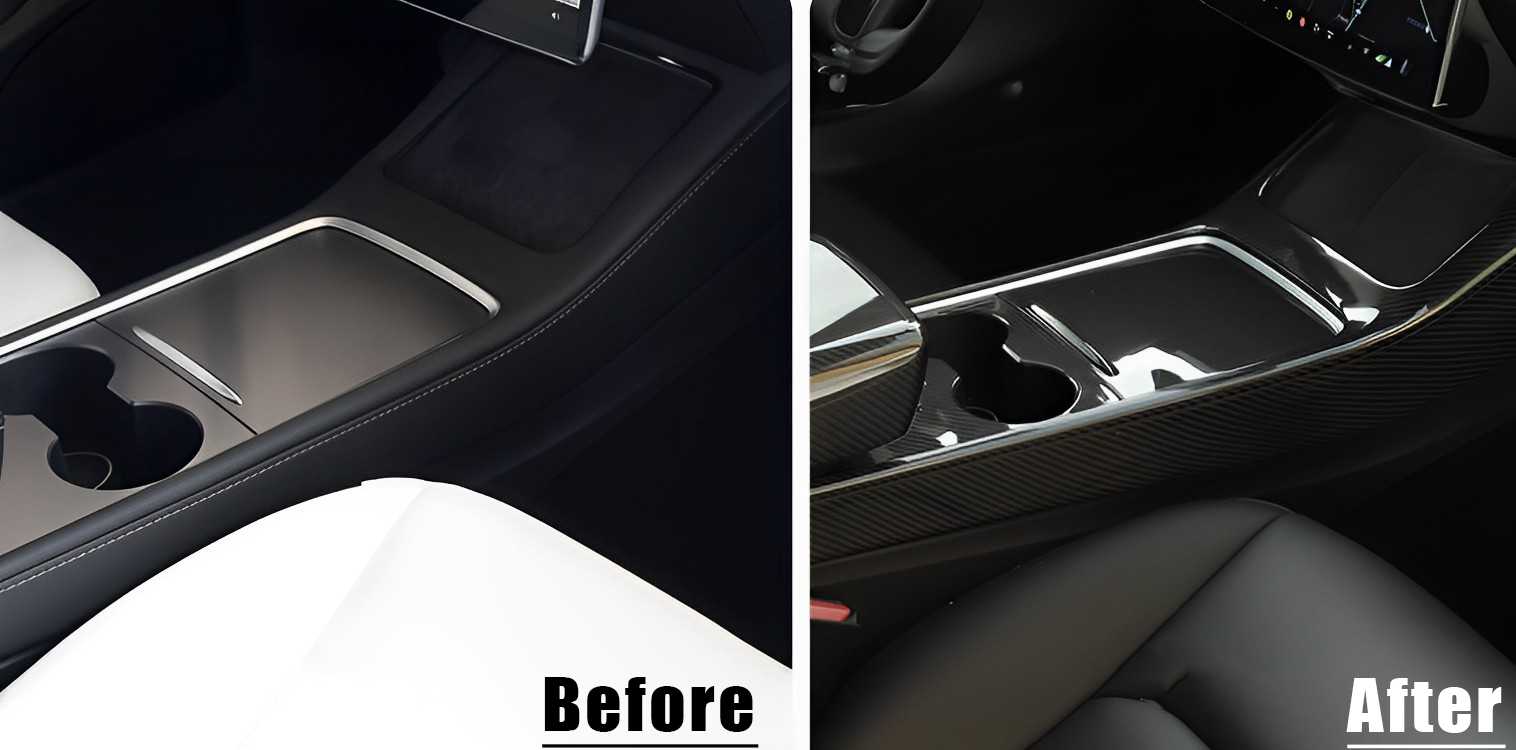 Carbon Fiber Center Console Side Trim Wrap For Tesla Model 3&Y