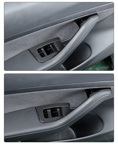 Real Carbon Fiber Window Switch Trim Cover For Tesla Model 3&Y