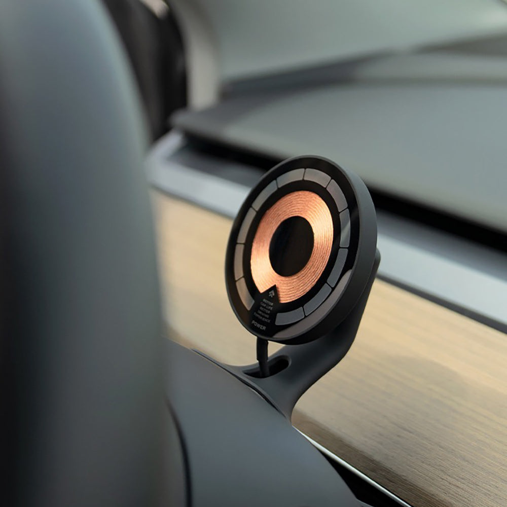 Tesla Wireless Charging Phone Mount for Model 3/Y – OBD-II Power & Steering Wheel Installation