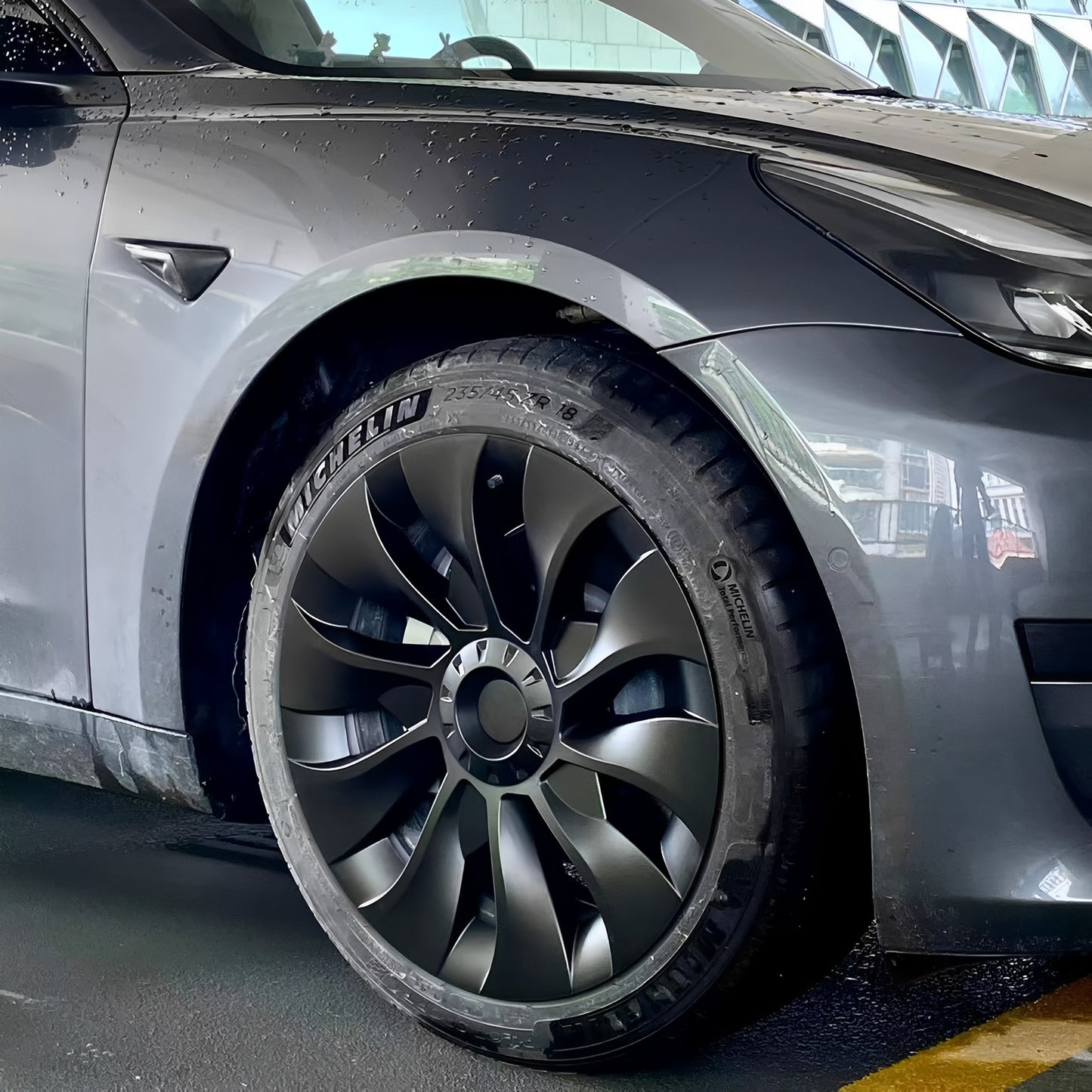 Uberturbine Style Hubcaps For Tesla Model 3 18'' Aero Wheels