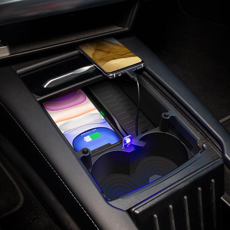 Wireless Phone Charging Organizer with Cup Holder for Tesla Pre-refresh Model S / X