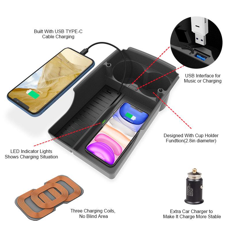 Wireless Phone Charging Organizer with Cup Holder for Tesla Pre-refresh Model S / X