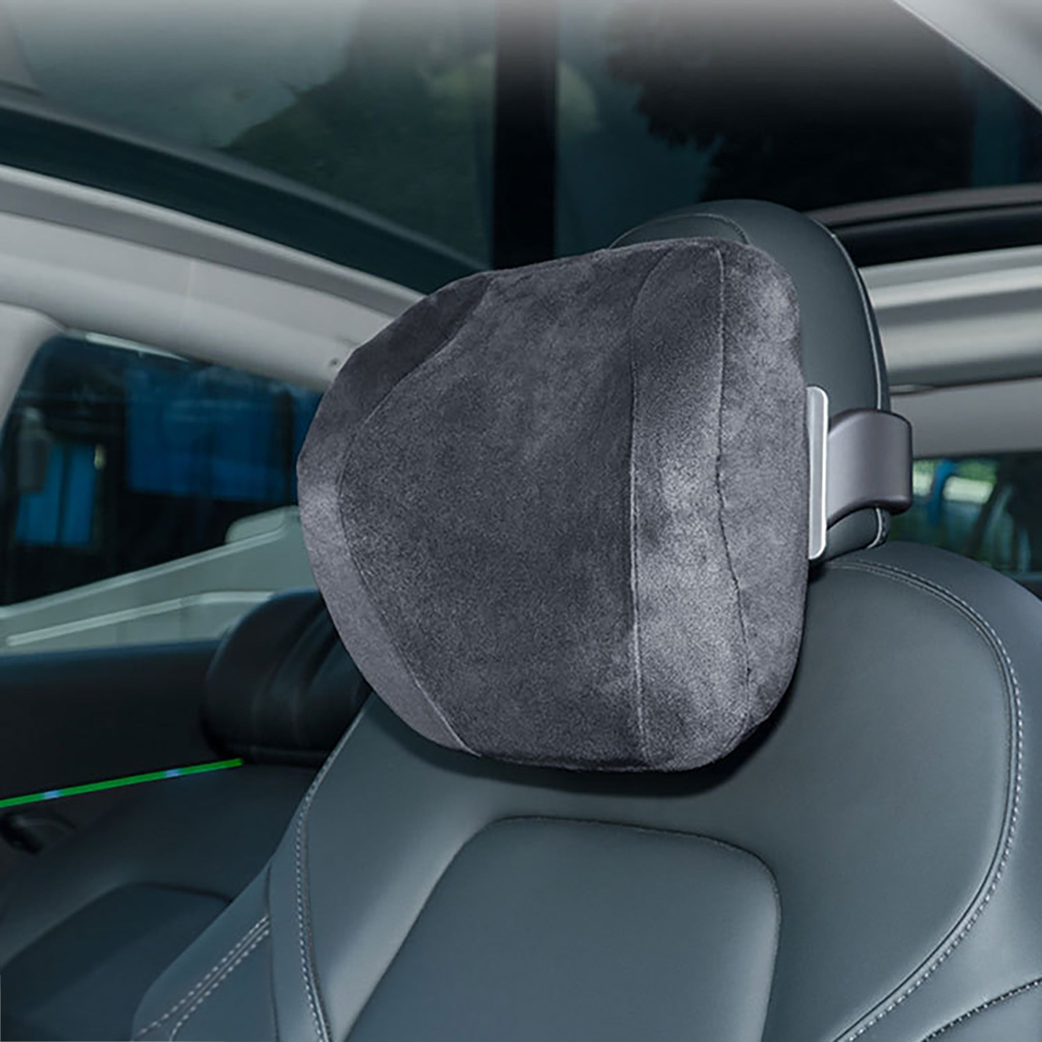 Premium Adjustable Headrest Pillow for Tesla Models S/3/X/Y – Ergonomic Neck Support with Built-In Device Holders & Storage Hooks