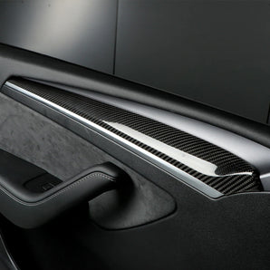 Carbon Fiber Door Trim Cover installed on  Tesla Model 3/Y
