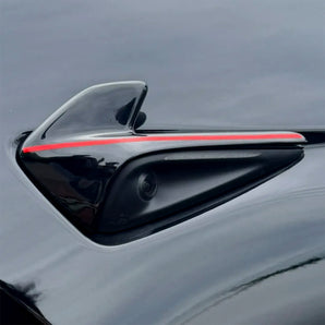 HW4.0 Tesla Model 3/Y camera cover with red illuminated accent strip and integrated camera opening