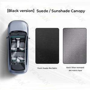 Black no-sag roof sunshade installed in Tesla Model Y Juniper for heat and sun protection